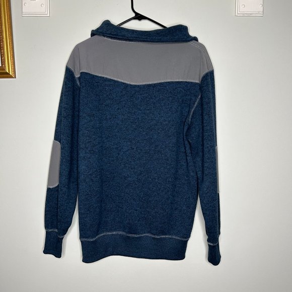 Renegade Club Men’s Sweater Fleece Pullover Small Blue w/ Gray Patches Half Zip - Picture 2 of 8